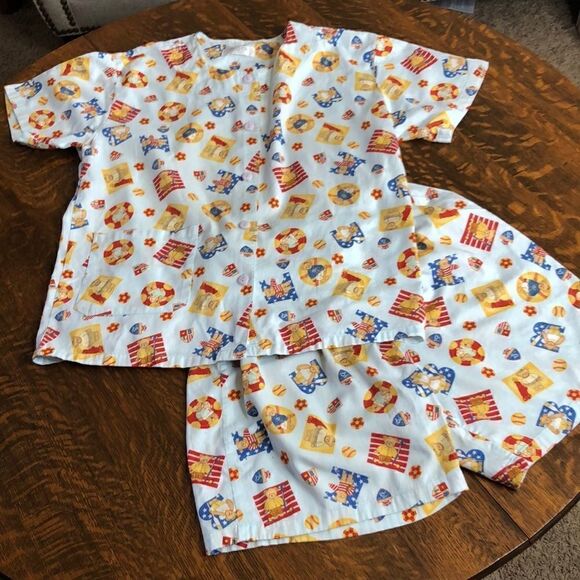 Ni-Q-Ta Light Blue With Sporty Bears Shirt and Shorts Pajama Set Size M - Picture 1 of 16